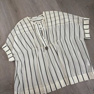 Brunello Cucinelli Black and White Striped Blouse Monili beaded detail Italy Sm